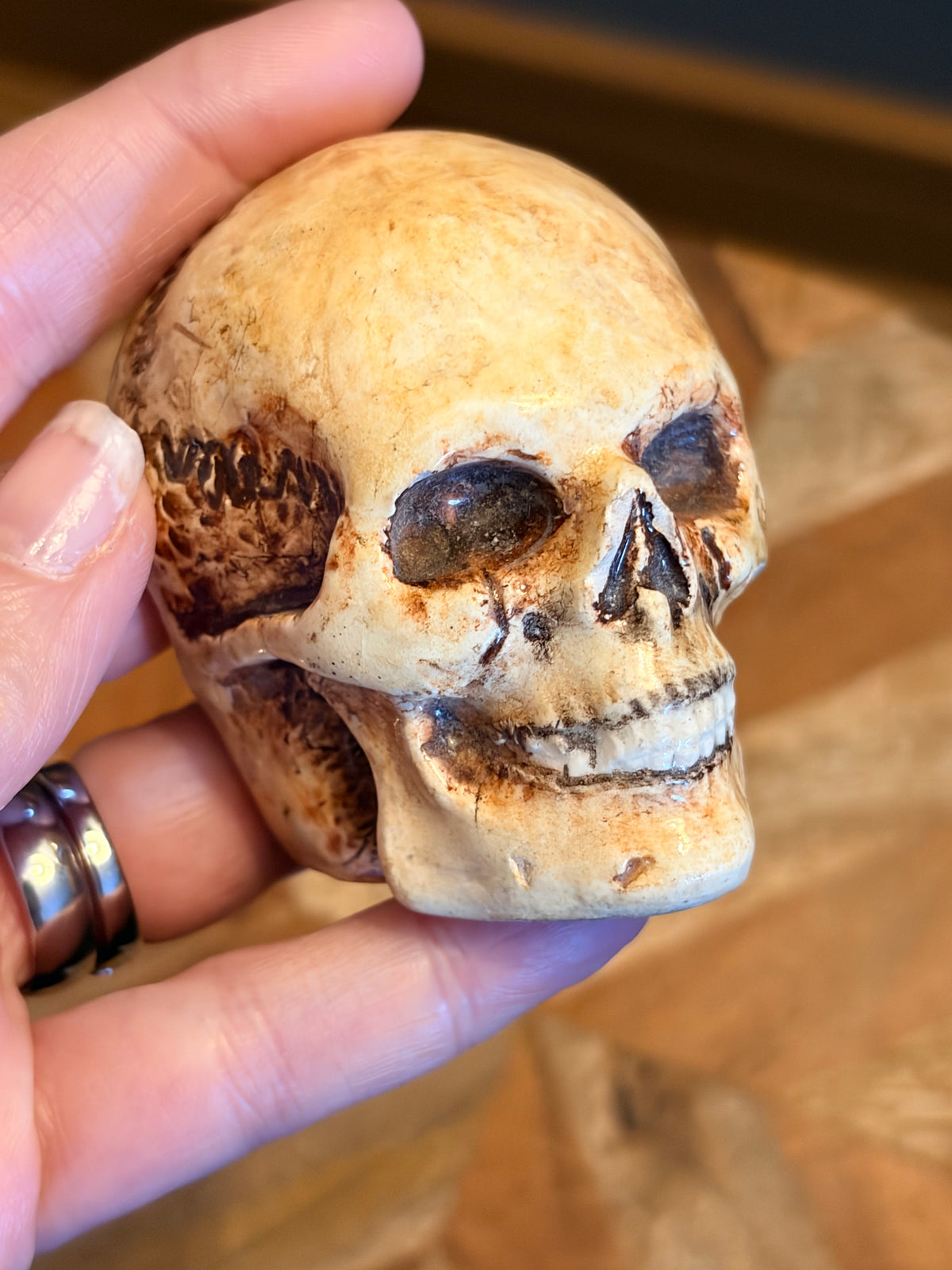 Antique Glazed Ceramic Skull Curio