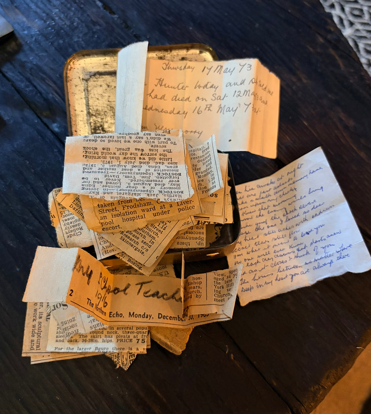 Vintage Tin Full of Newspaper Obituaries