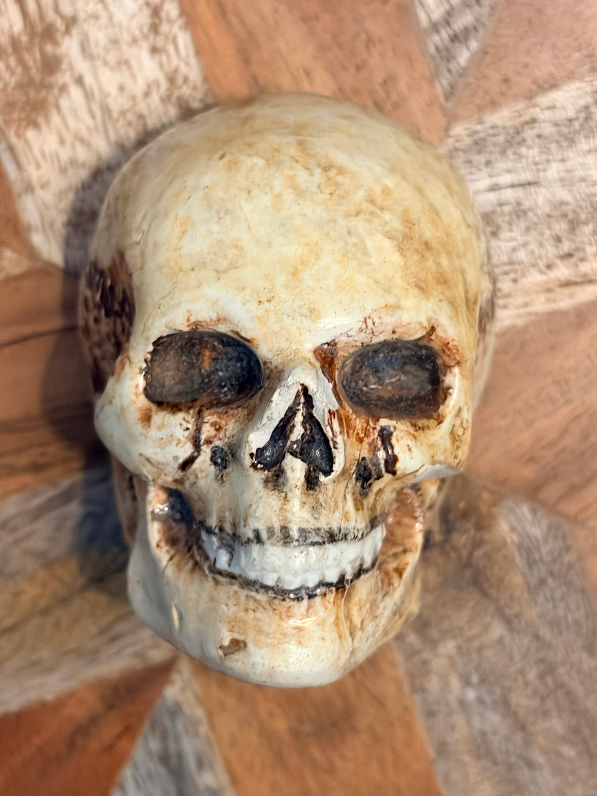 Antique Glazed Ceramic Skull Curio