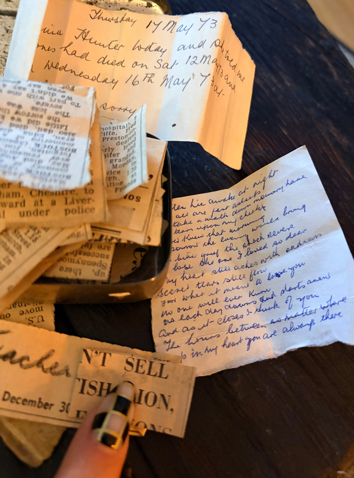 Vintage Tin Full of Newspaper Obituaries