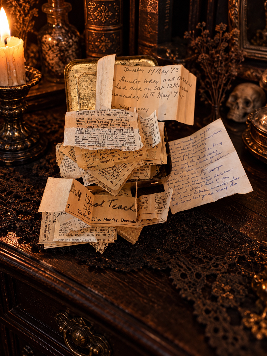 Vintage Tin Full of Newspaper Obituaries