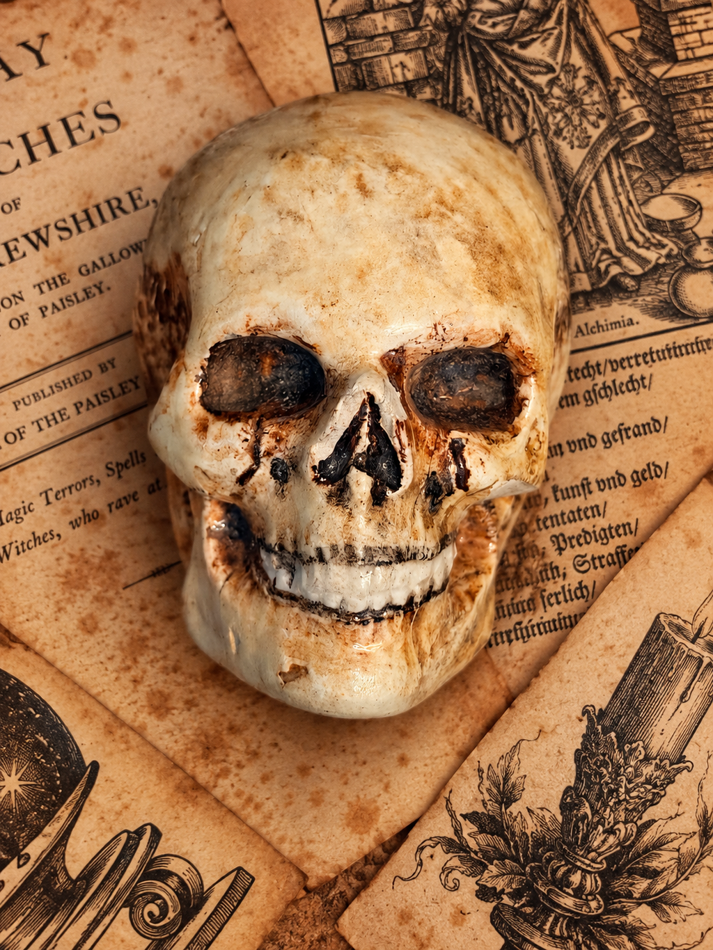 Antique Glazed Ceramic Skull Curio