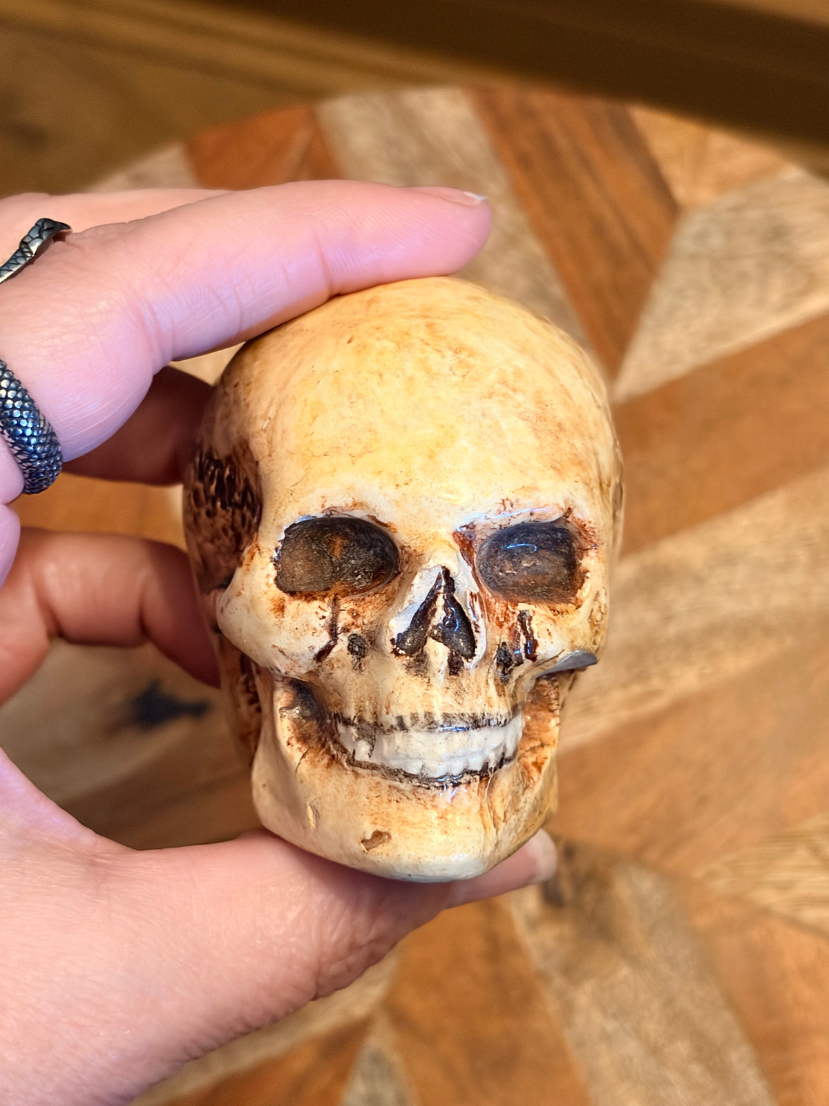 Antique Glazed Ceramic Skull Curio