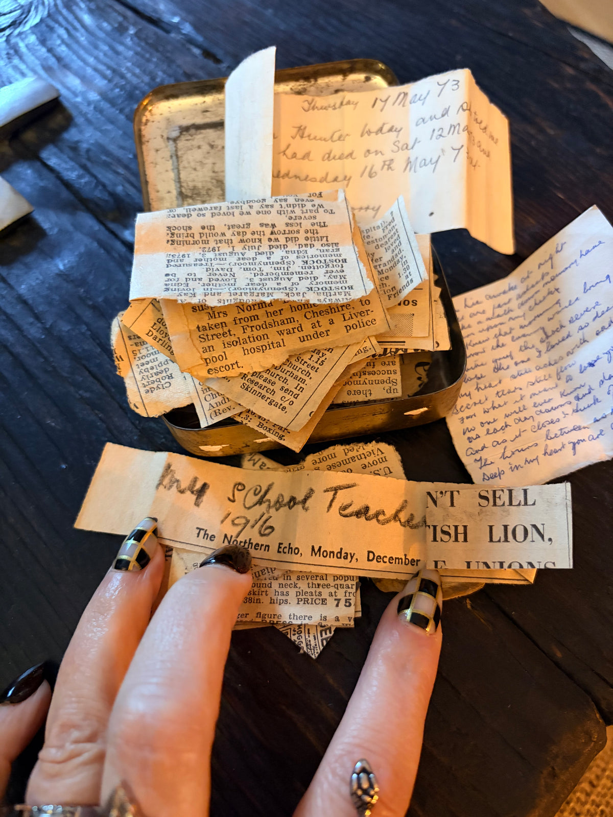 Vintage Tin Full of Newspaper Obituaries