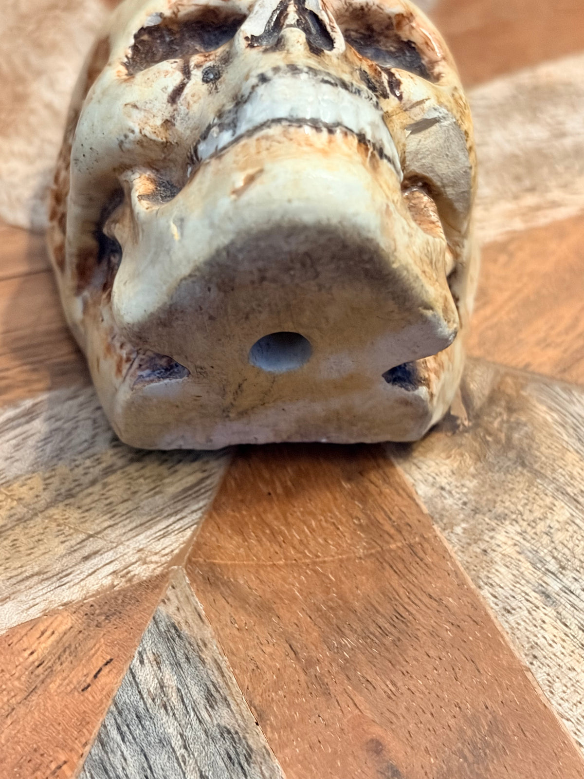 Antique Glazed Ceramic Skull Curio