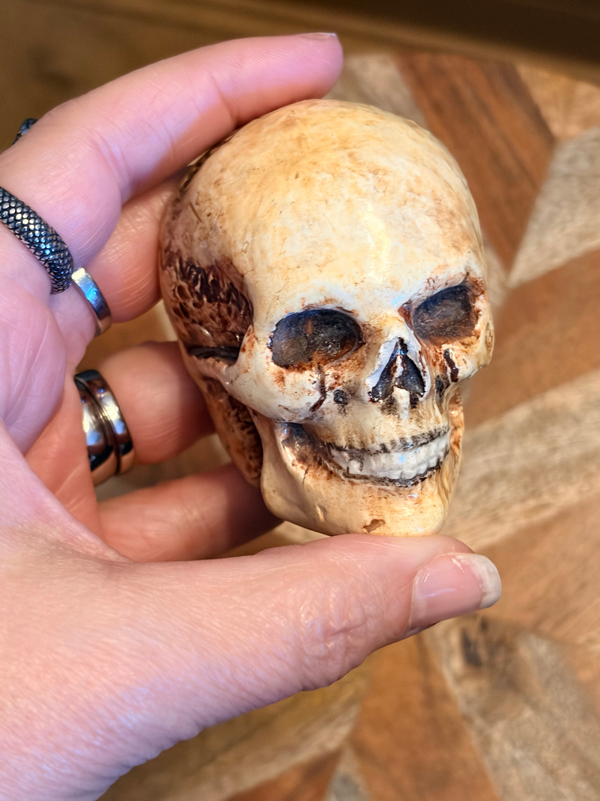 Antique Glazed Ceramic Skull Curio
