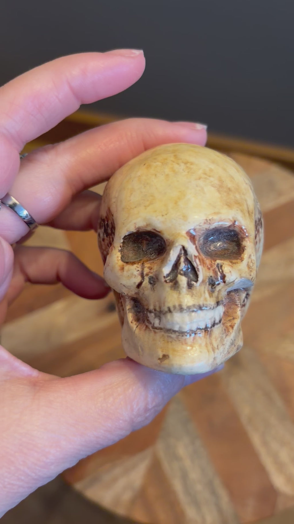 Antique Glazed Ceramic Skull Curio