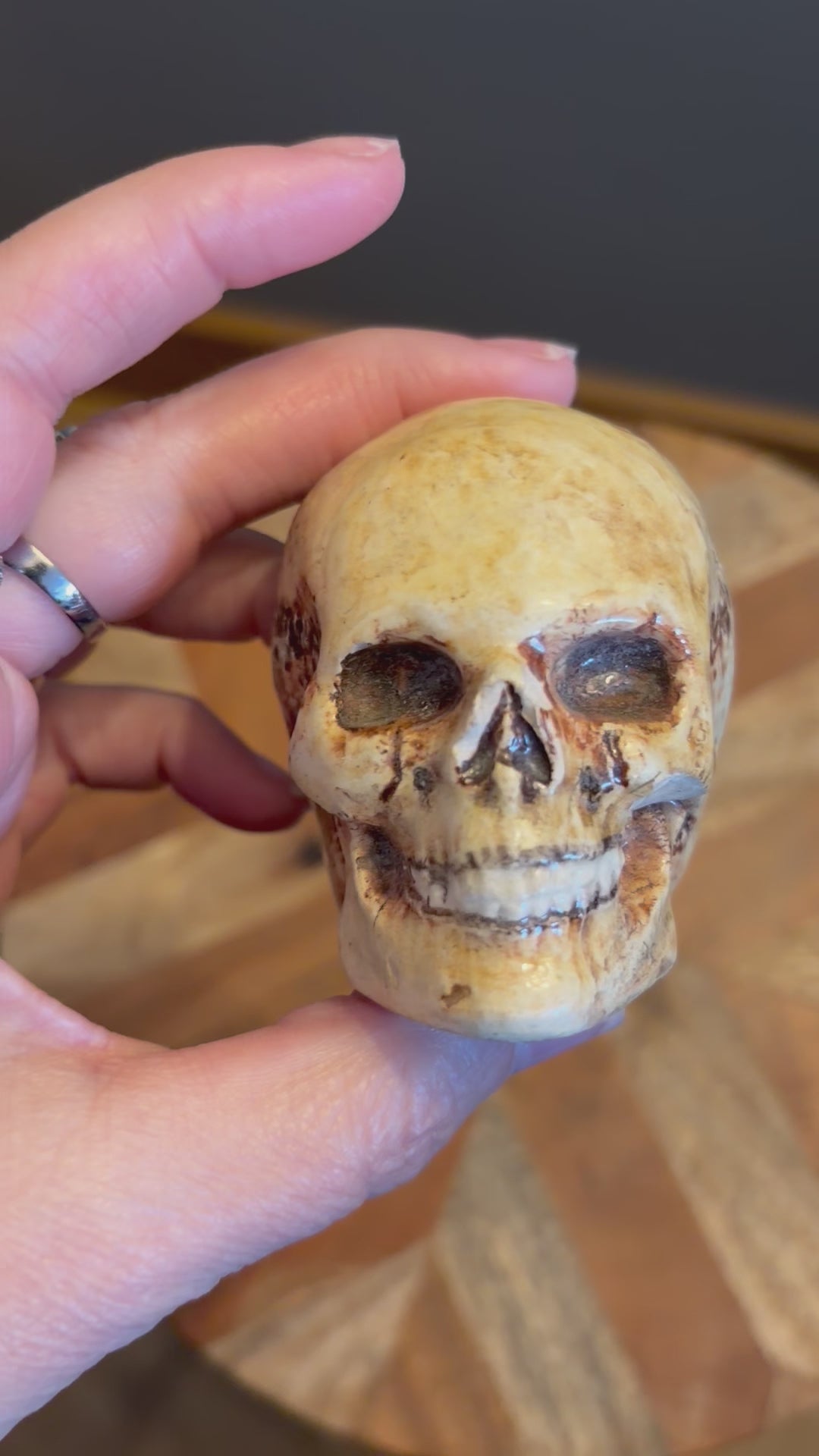 Antique Glazed Ceramic Skull Curio